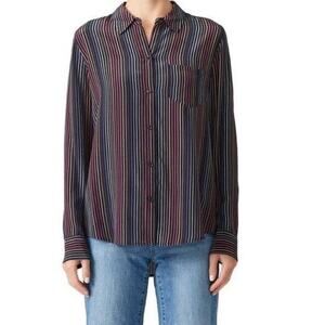 RAILS Kate Rainbow Stripe 100% Silk Button Front Long Sleeve Shirt Size Small